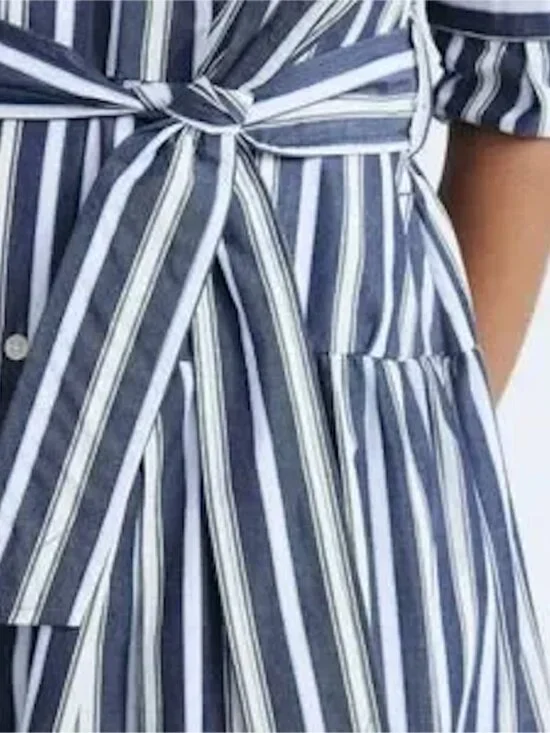 Free Assembly Cotton Maxi Shirtdress Belted Button Front Dress Pockets Size - Picture 4 of 8